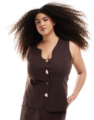 RENEE STUDIO PLUS EXCLUSIVE LINEN BLEND ASYMMETRIC NECKLINE VEST TOP 