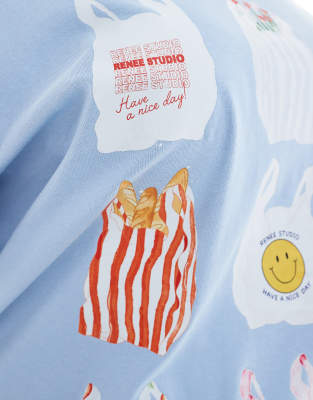 Renee Studio Exclusive Logo T-shirt With Bag Graphic In Blue