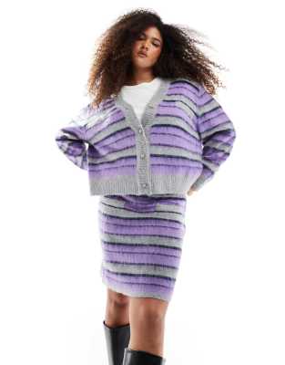 Renee Studio exclusive pocket detail knitted mini skirt co-ord in brushed purple stripe-Multi φωτογραφία