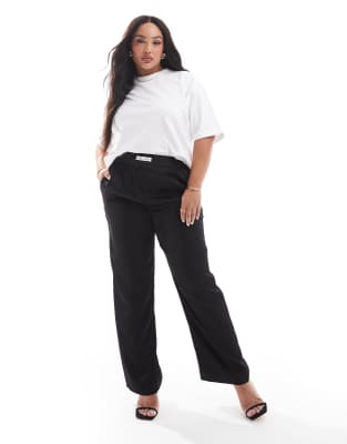 exclusive satin wide leg logo waistband pants in black