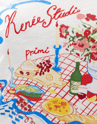 Renee Studio Exclusive T-shirt With Logo Picnic Graphic In White