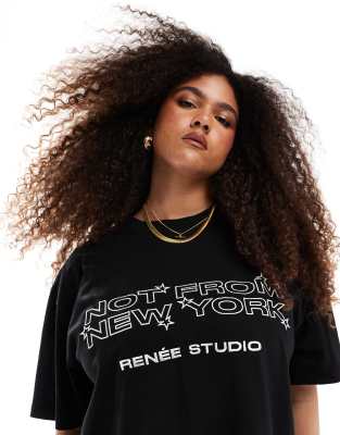 Renee Studio - Exklusives T-Shirt in Schwarz mit „Not From New York"-Schriftzug