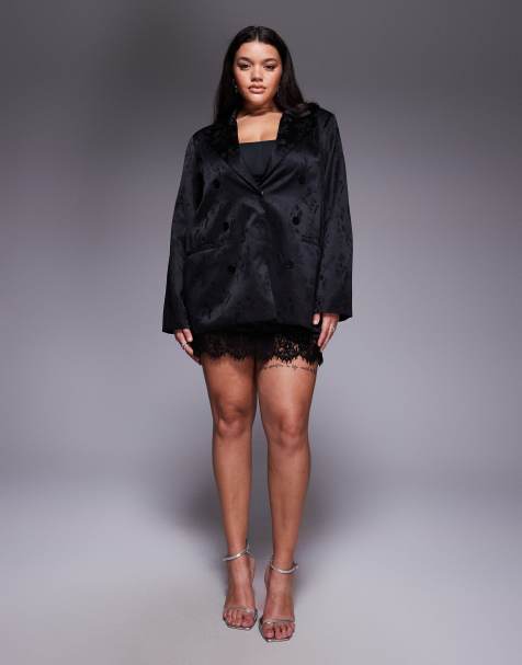 Renee Studio floral satin jacquard double breasted blazer and mini skirt co-ord in black - view 1