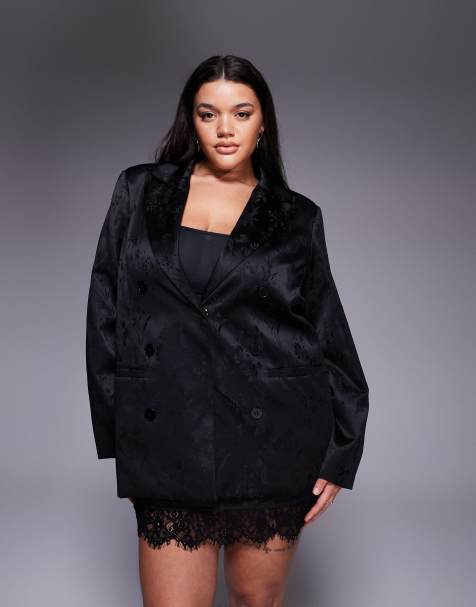 Renee Studio floral satin jacquard double breasted blazer co-ord in black