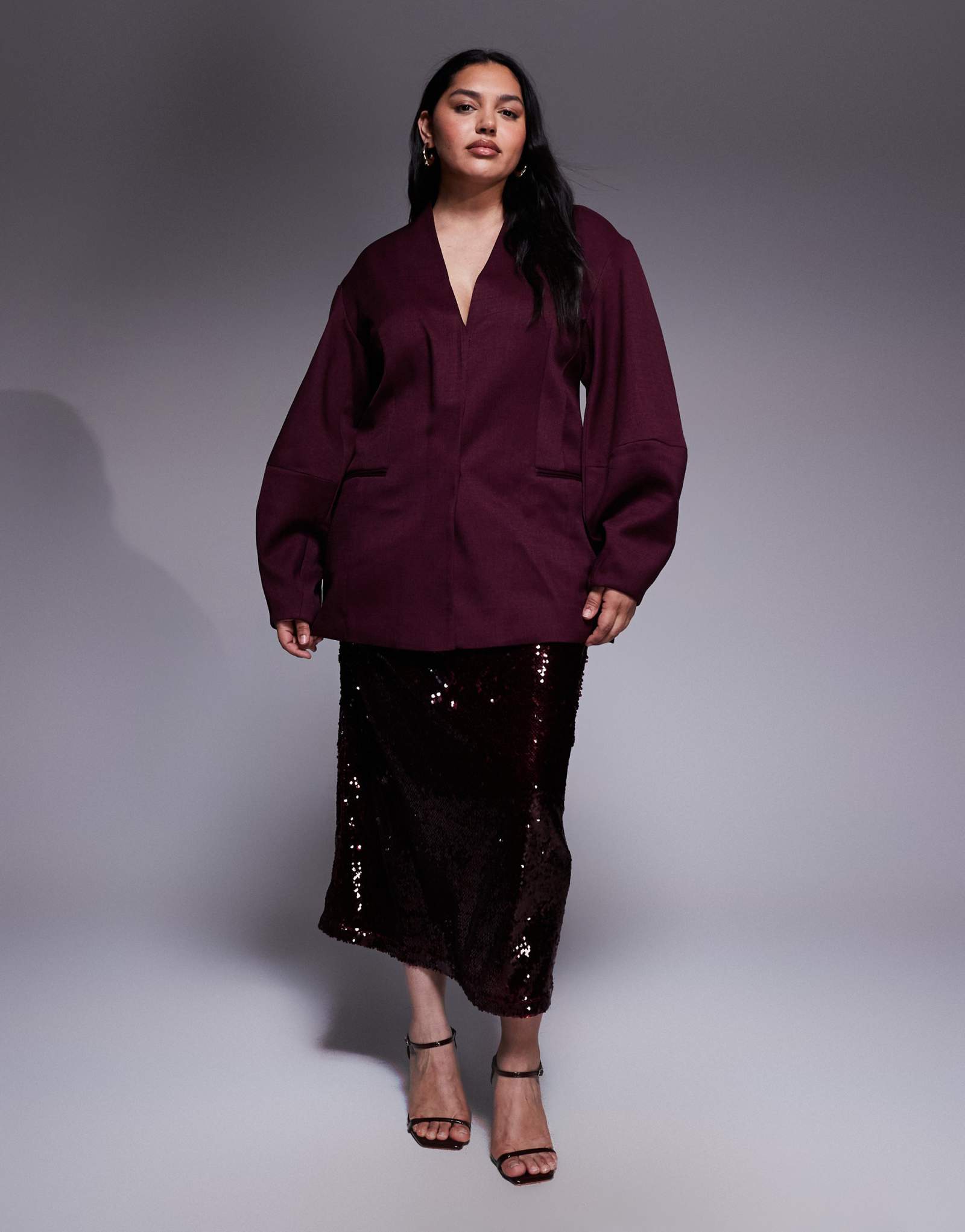 Бордовая макси-юбка Renee Studio с высокой талией и блестками