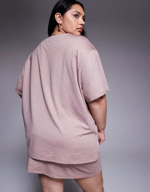 Renée Studio - Lyserød oversized T-shirt med hotfix-udsmykning - Del af sæt, 4 af 4