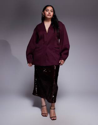 Renée Studio - Maxirock mit Pailletten in Burgunderrot und hoher Taille