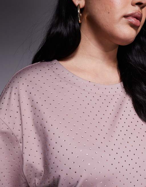 Renée Studio – Oversize-T-Shirt in Rosa mit Hotfix-Verzierung, Kombiteil, 3 von 4