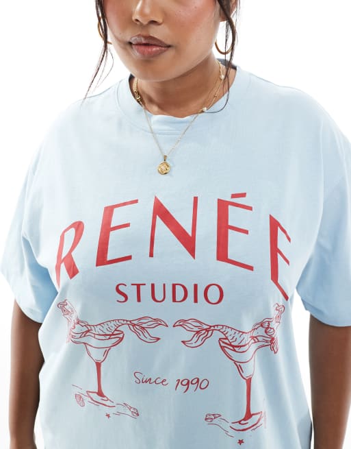 Renée Studio Plus - Blå T-shirt med havfrue- og Martini-grafik - Kun hos ASOS  , 4 af 4