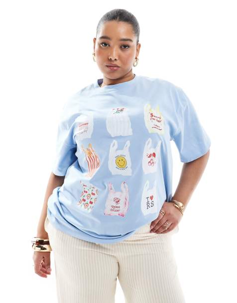 Renée Studio Plus - Blå T-shirt med posegrafik og logo - Kun hos ASOS - view 1