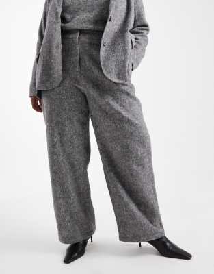 Renee Studio Plus Exclusive Brushed Wool Look Tailored High Rise Wide Leg Pants In Gray