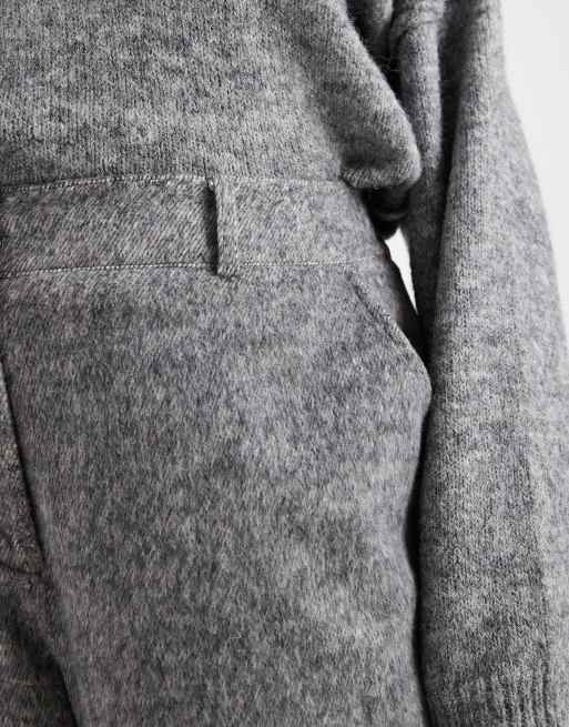 Renee Studio Plus exclusive brushed wool look tailored high waisted wide leg trouser co-ord in grey, 5 of 5