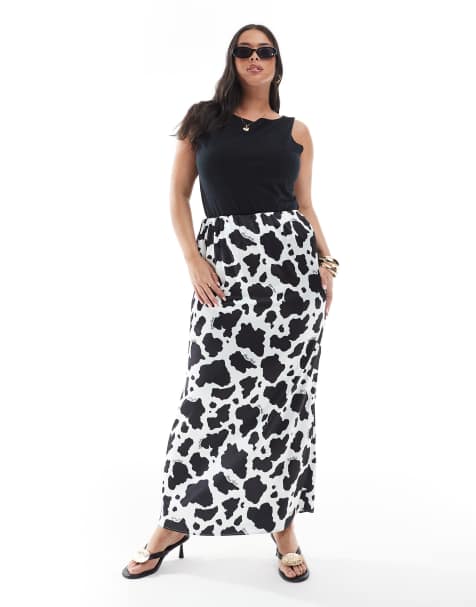 Renee Studio Plus exclusive cow print maxi skirt in cream and brown - view 1