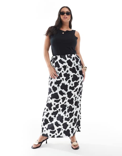 Renee Studio Plus exclusive cow print maxi skirt in cream and brown  