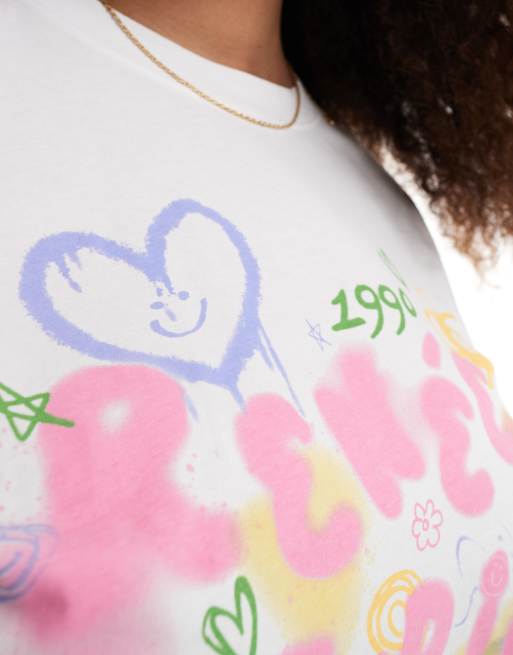 Renee Studio Plus exclusive crew neck graffiti graphic t-shirt in white  , 2 of 4