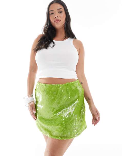 Renee Studio Plus exclusive disc sequin mini skirt in green