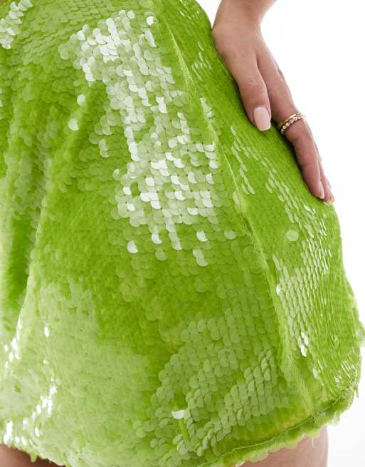 Renee Studio Plus exclusive disc sequin mini skirt in green, 2 of 5