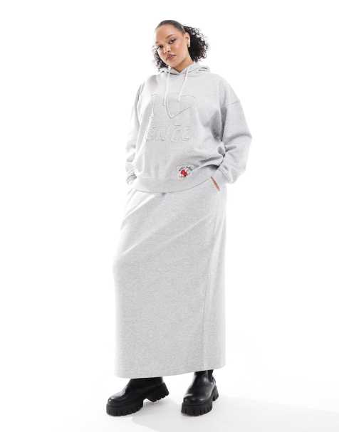 Renee Studio Plus exclusive drawstring waist sweat maxi skirt co-ord in grey - GREY - view 1