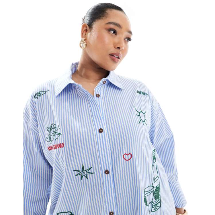 Renee Studio Plus exclusive embroidered detail shirt in blue