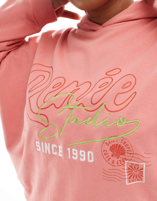 Renee Studio Plus exclusive embroidered logo graphic hoodie in peach - part of a set  , 3 of 4