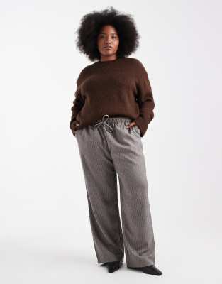 Renee Studio Plus Exclusive Fluffy Knit Oversized Drop Shoulder Crew Neck Sweater In Brown