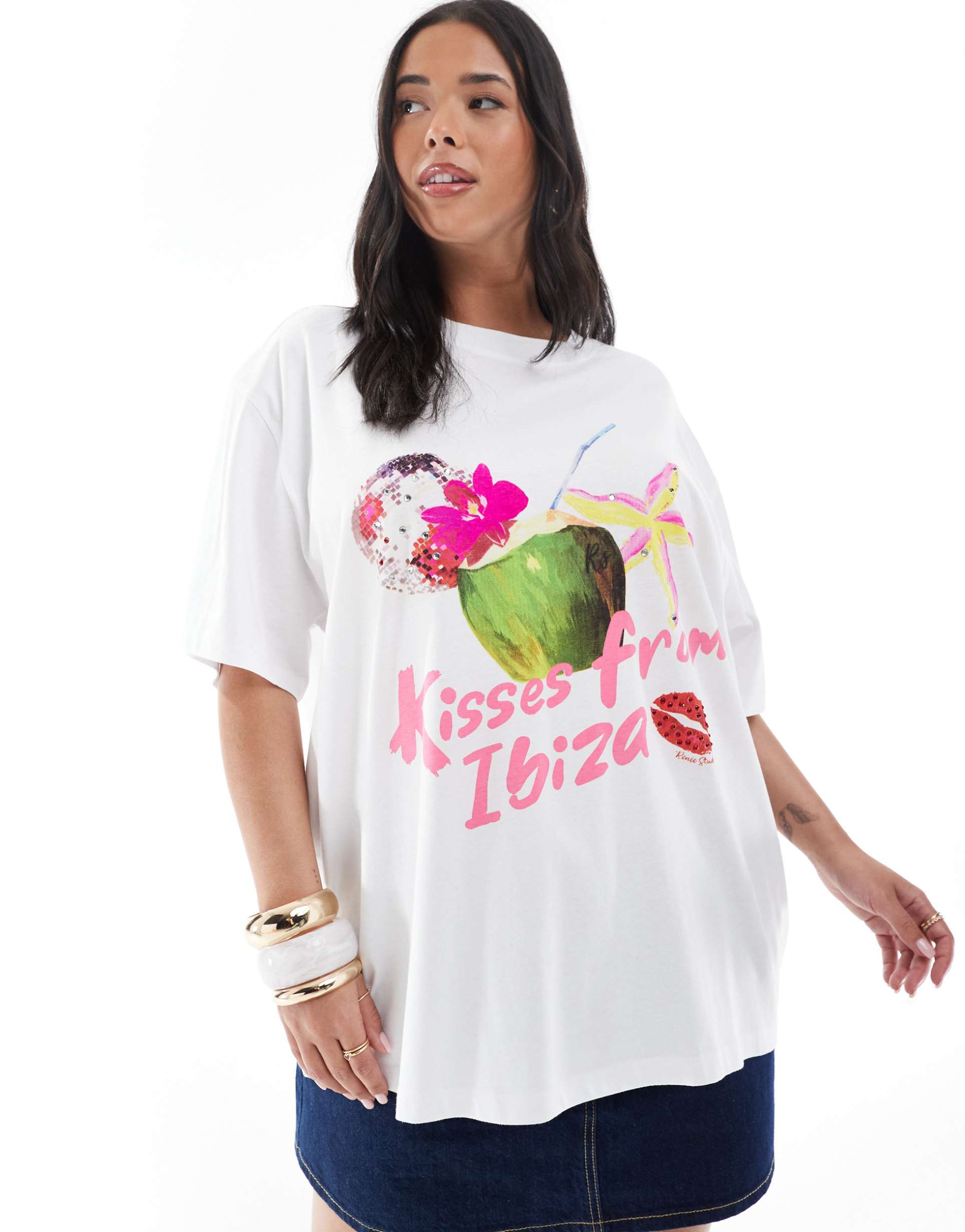 renee studio plus exclusive ibiza graphic t-shirt in white