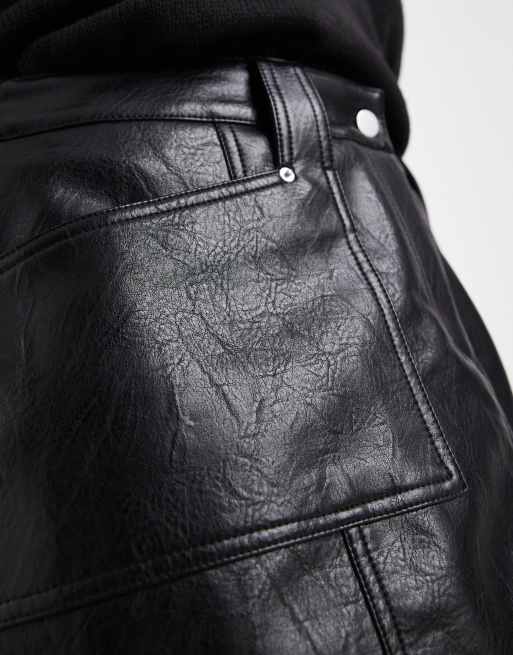 Renee Studio Plus exclusive leather look seam detail pocket front mini skirt in black, 3 of 5