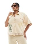 [Renee Studio] Renee Studio Plus exclusive linen blend button front embroidered detail shirt in beige (part of a set)-Neutral 16 BEIGE