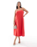 [Renee Studio] Renee Studio Plus exclusive linen-look halterneck gold seashell hardware detail strappy midi dress in red 22 RED