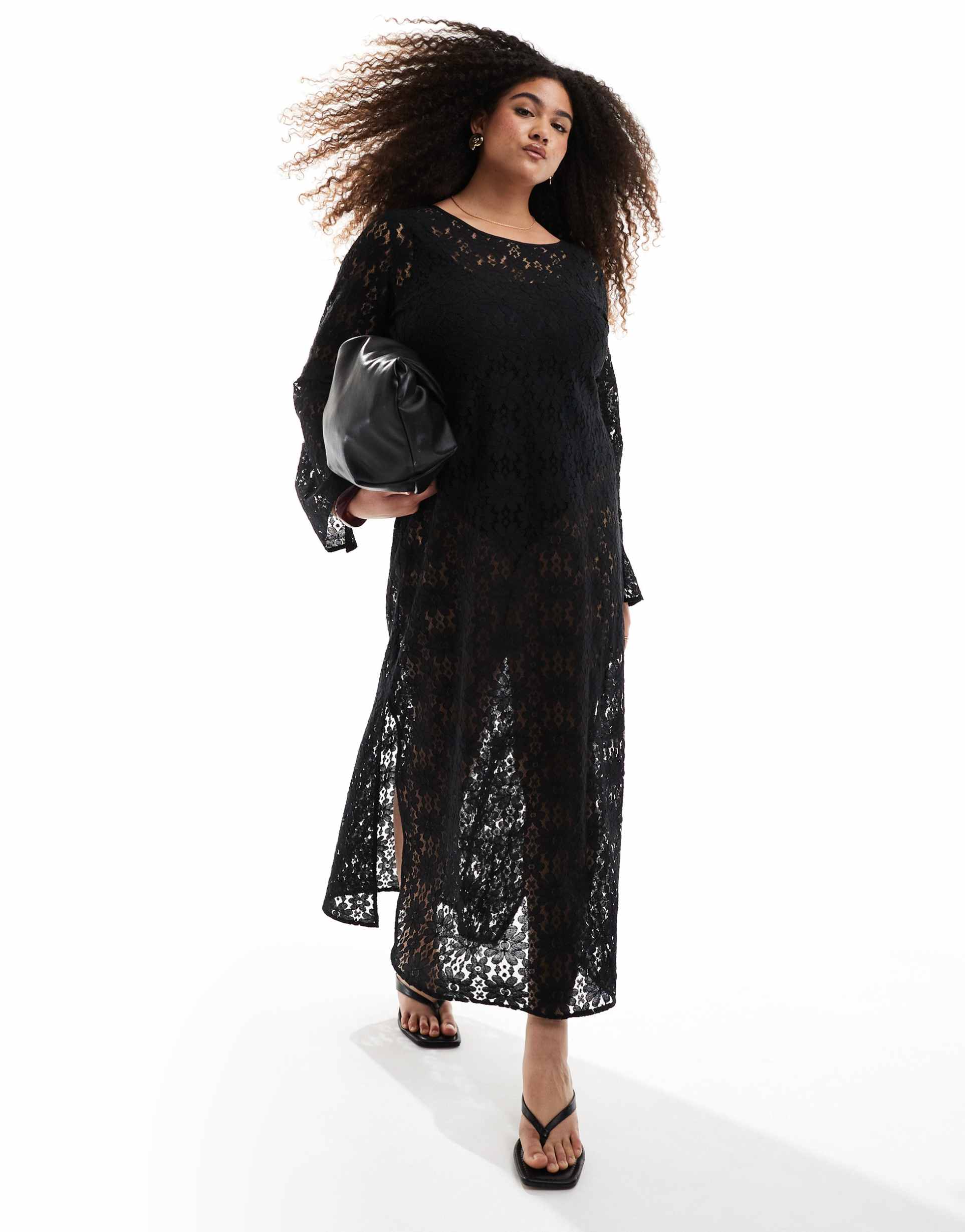 renee studio plus exclusive long sleeve lace maxi dress in black