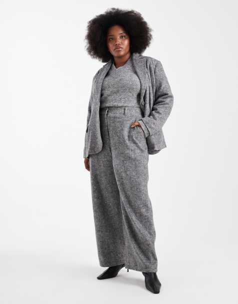 Renee Studio Plus Exclusive oversized tailored wool look blazer and pants set in gray - view 1