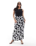 [Renee Studio] Renee Studio Plus exclusive satin maxi skirt in black & white cow print-Multi 20 Cow print