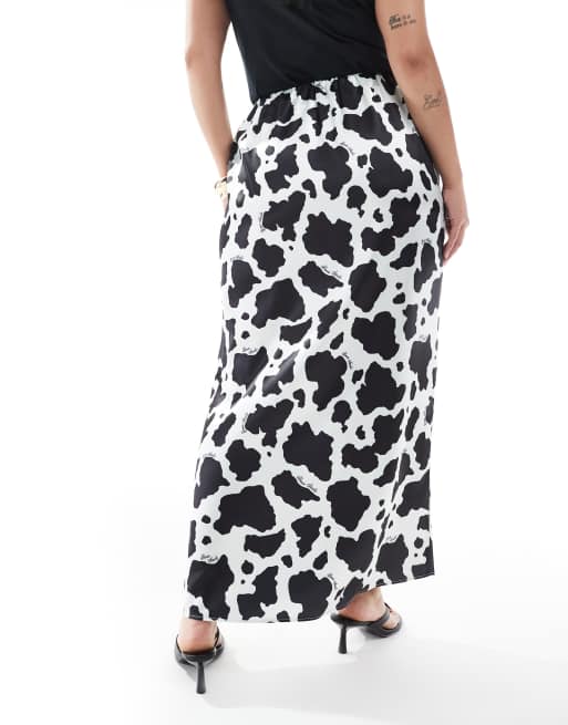 Renee Studio Plus exclusive satin maxi skirt in black & white cow print, 3 of 5