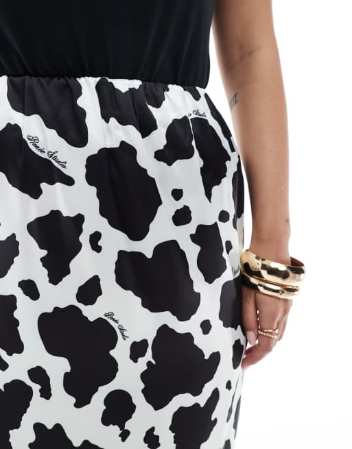 Renee Studio Plus exclusive satin maxi skirt in black white cow