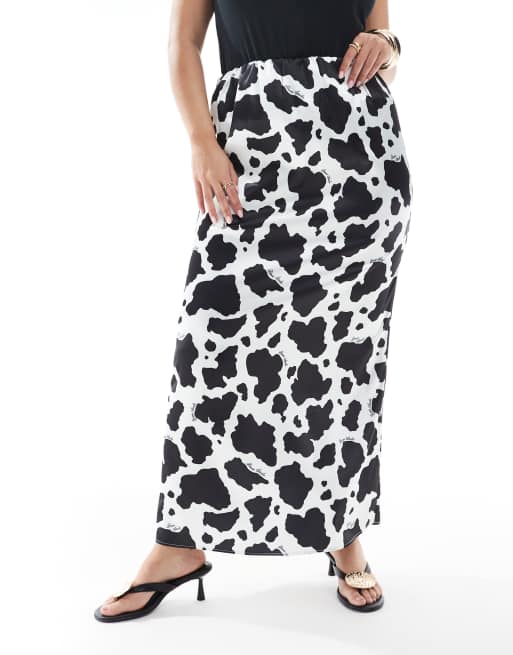 Renee Studio Plus exclusive satin maxi skirt in black & white cow print, 5 of 5