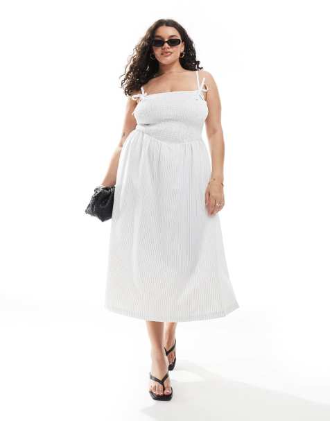 Renee Studio Plus exclusive shirred midi dress in black and white stripe - view 1