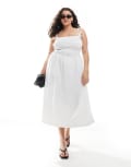 [Renee Studio] Renee Studio Plus exclusive shirred midi dress in black and white stripe-Multi 18 White Stripe