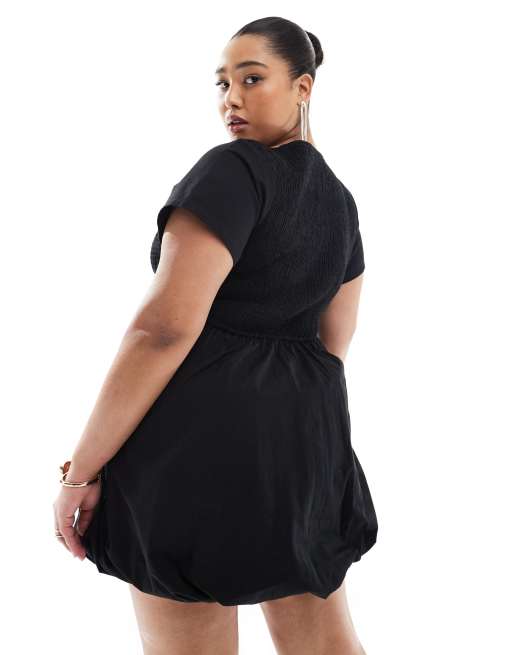 Renee Studio Plus exclusive short sleeve shirred poplin bubble hem