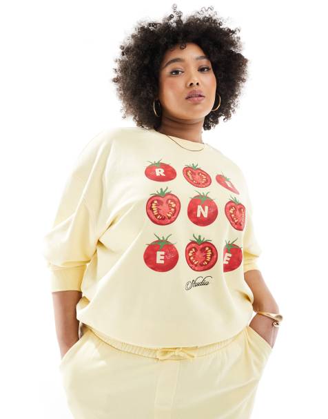 Renee Studio Plus exclusive sweatshirt with tomato logo graphic co-ord in butter yellow  W - view 1