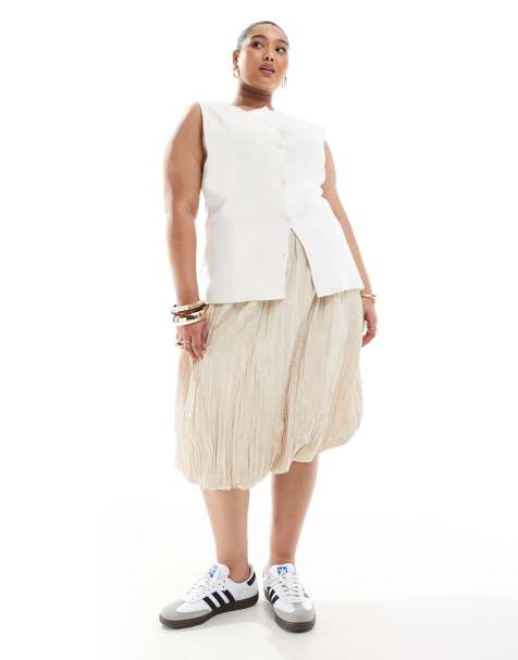 Renee Studio Plus exclusive textured puffball midi skirt in beige - view 1
