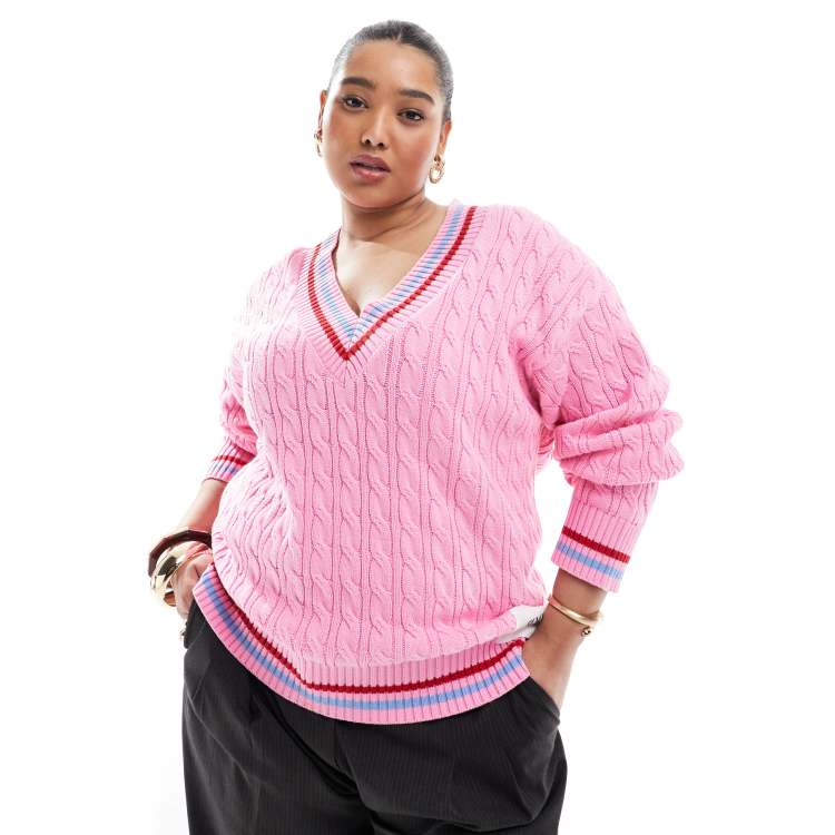 Renee Studio Plus exclusive v neck cable knit embroidered logo