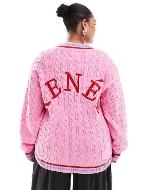 Renee Studio Plus exclusive v neck cable knit embroidered
