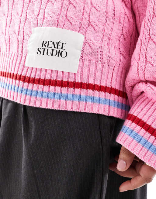 Renee Studio Plus exclusive v neck cable knit embroidered