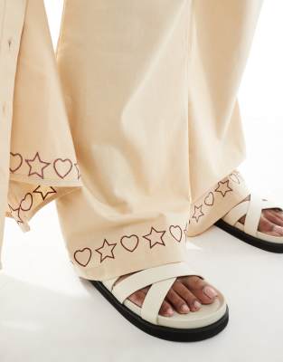 Renee Studio Plus Exclusive Wide Leg Linen Blend Pants With Embroidered Trim Detail In Neutral