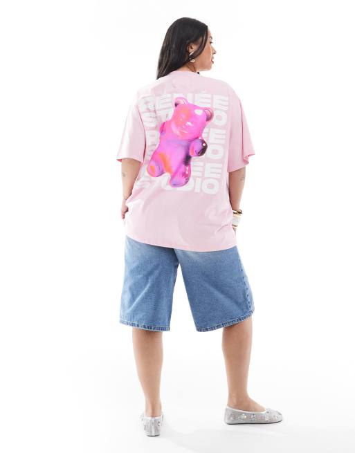 Renee - Studio Plus - Exclusives - Grafisch T-shirt met gummibeerlogo in roze  , 4 van 4