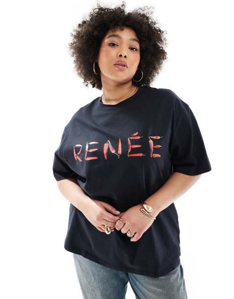 Renee Studio - Plus - Exclusives - T-shirt met chilipeper logoprint in zwart - view 1