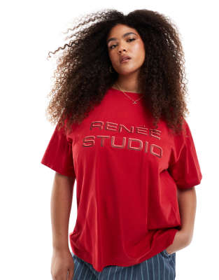 Renee Studio - Plus - Exclusives - T-shirt met logo in reliëf in rood ...