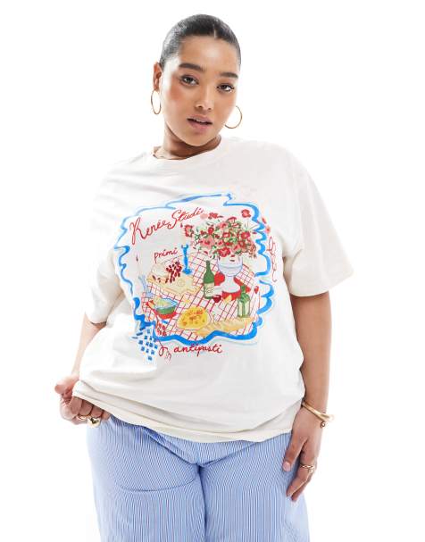 Renee Studio - Plus - Exclusives - T-shirt met logoprint in wit - view 1