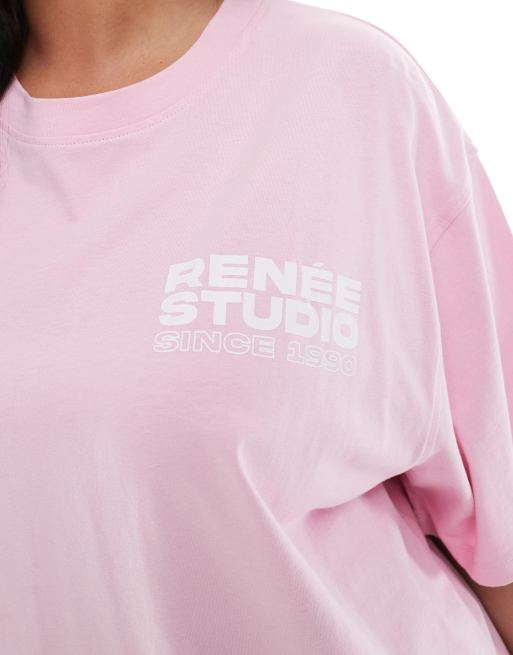 Renee Studio Plus – Exklusiv – T-Shirt in Rosa mit Gummibär-Logo-Grafik  , 3 von 4
