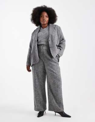 Renee Studio Plus - Exklusive, elegante Hose in Grau in angerauter Wolloptik, mit hohem Bund und weitem Bein, Kombiteil